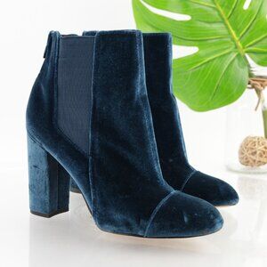 Sam Edelman Womens Taye Boots Size 7. 5 Blue Velvet Block Heel Chelsea Booties
